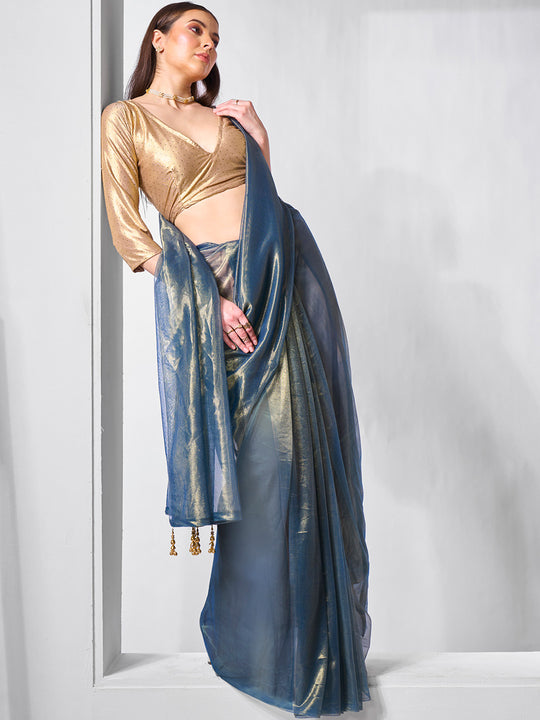 Solid Tissue Saree with Hanging With Blouse Piece Solid Tissue Saree with Hanging With Blouse Piece