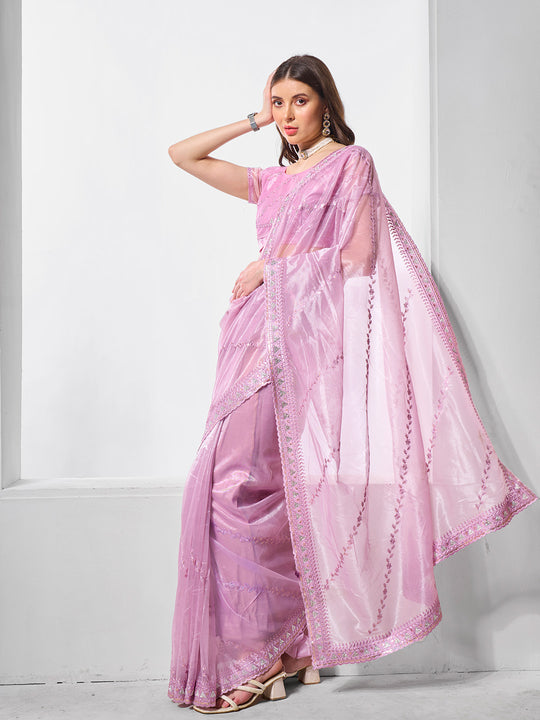 Embroidered Embellished Organza Saree With Blouse Piece Embroidered Embellished Organza Saree With Blouse Piece