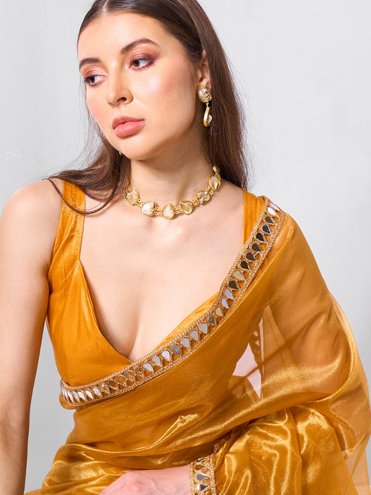 Mirror Work Lace Organza Saree With Blouse Piece Mirror Work Lace Organza Saree With Blouse Piece