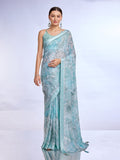 Blue Georgette Saree With Blouse Piece Blue Georgette Saree With Blouse Piece