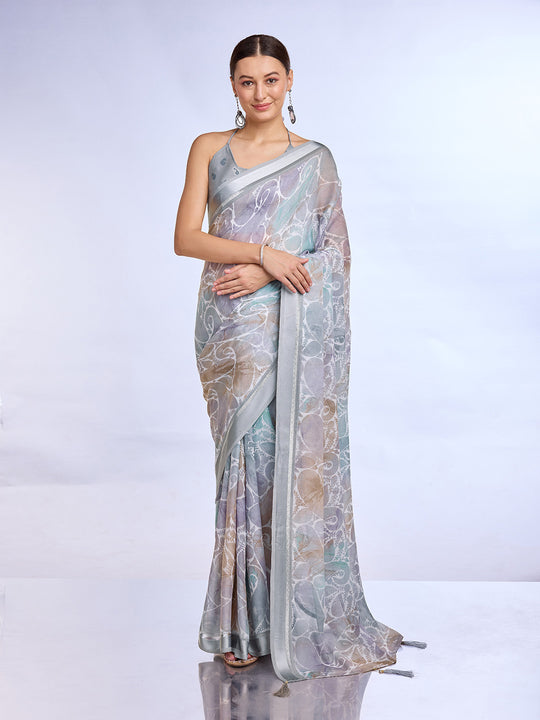Grey Georgette Saree With Blouse Piece Grey Georgette Saree With Blouse Piece