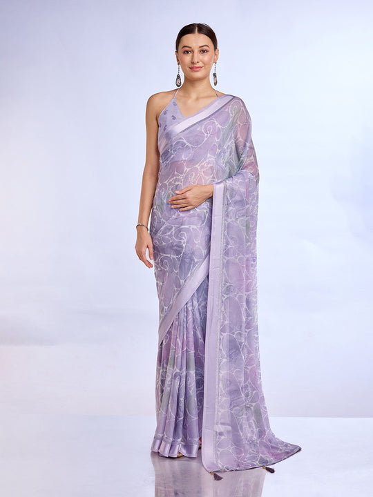 Lavender Georgette Saree With Blouse Piece Lavender Georgette Saree With Blouse Piece