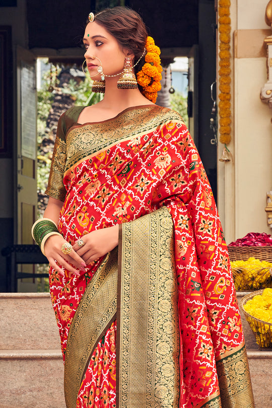 Taffy Red Patola Saree Taffy Red Patola Saree