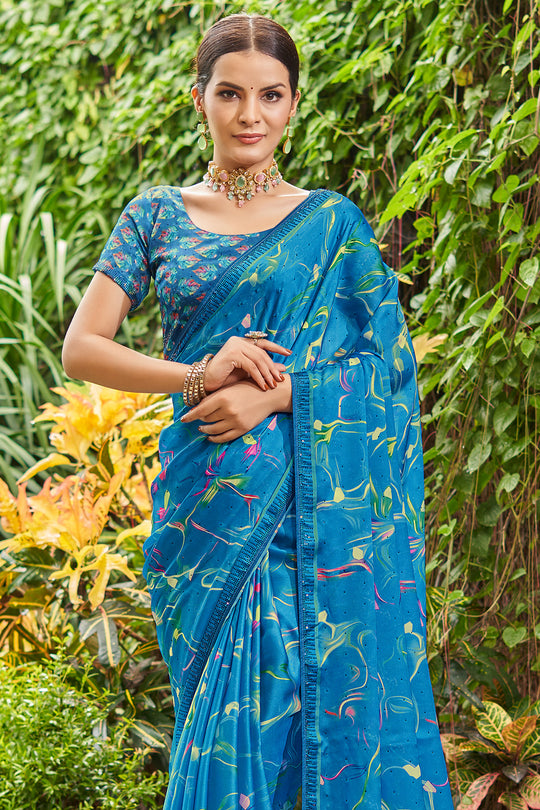 Cyan Blue Satin Saree Cyan Blue Satin Saree