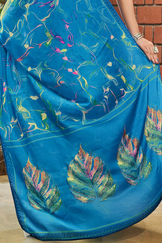 Cyan Blue Satin Saree Cyan Blue Satin Saree