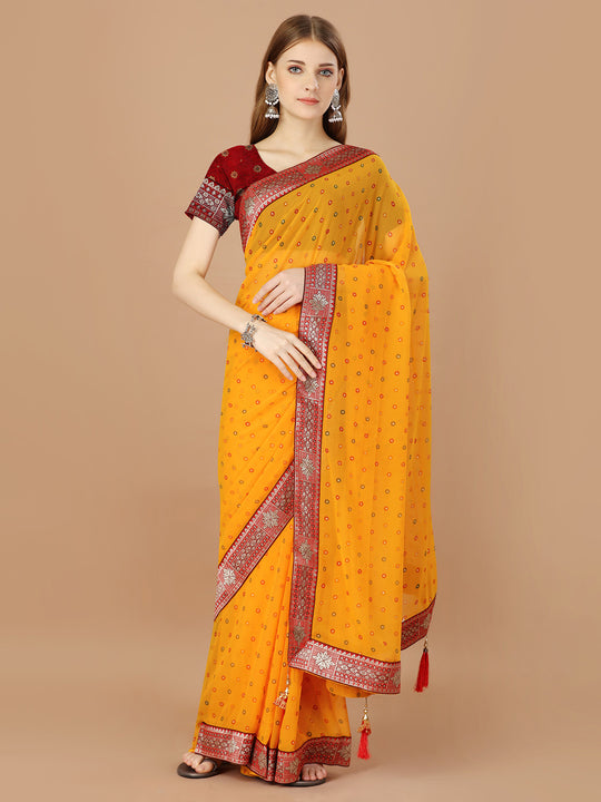 Yellow Georgette Daily Wear Saree With Blouse Piecde Yellow Georgette Daily Wear Saree With Blouse Piecde