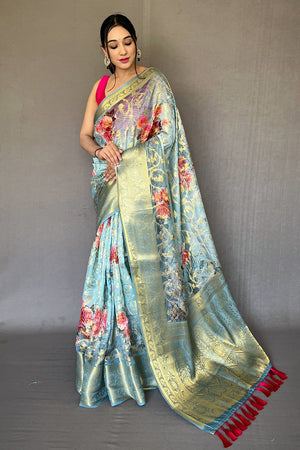 Powder Blue Digital Print Saree