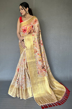 Pastel Cream Digital Print Saree