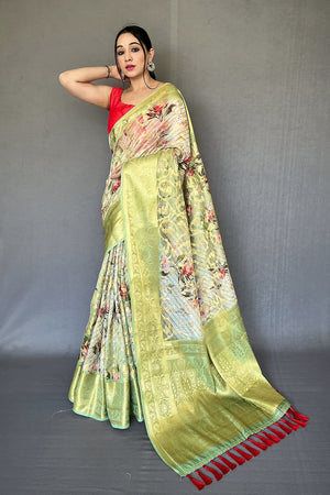 Pista Green Digital Print Saree