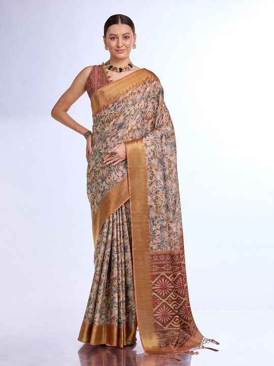 Peach Tissue Saree With Blouse Piece Peach Tissue Saree With Blouse Piece