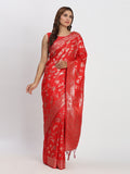 Red Banarasi Silk Saree With Blouse Piece Red Banarasi Silk Saree With Blouse Piece