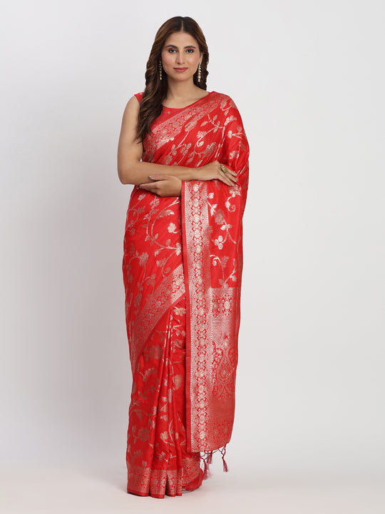 Red Banarasi Silk Saree With Blouse Piece Red Banarasi Silk Saree With Blouse Piece
