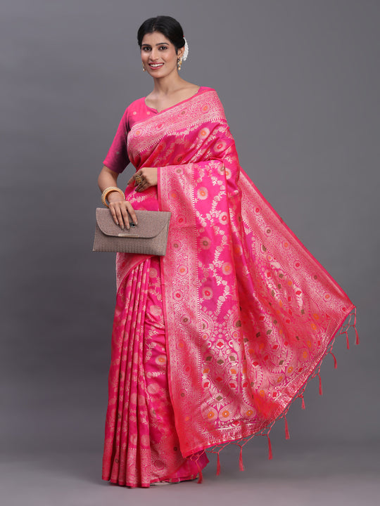 Pink Banarasi Silk Saree With Blouse Piece Pink Banarasi Silk Saree With Blouse Piece