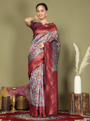Teal Lichi Silk Saree With Blouse Piece