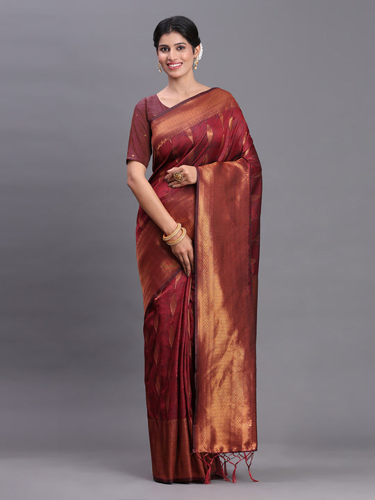 Maroon Silk Saree With Blouse Piece Maroon Silk Saree With Blouse Piece