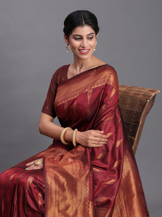 Maroon Silk Saree With Blouse Piece Maroon Silk Saree With Blouse Piece