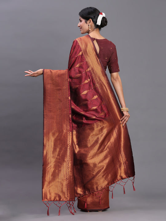 Maroon Silk Saree With Blouse Piece Maroon Silk Saree With Blouse Piece