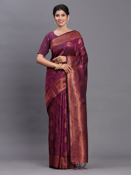 Purple Silk Saree With Blouse Piece Purple Silk Saree With Blouse Piece