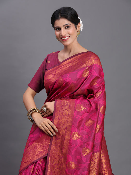 Pink Silk Saree With Blouse Piece Pink Silk Saree With Blouse Piece