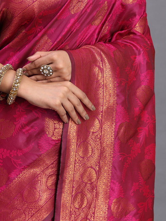 Pink Silk Saree With Blouse Piece Pink Silk Saree With Blouse Piece