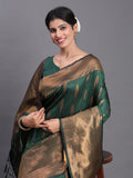 Dark Green Silk Saree With Blouse Piece Dark Green Silk Saree With Blouse Piece
