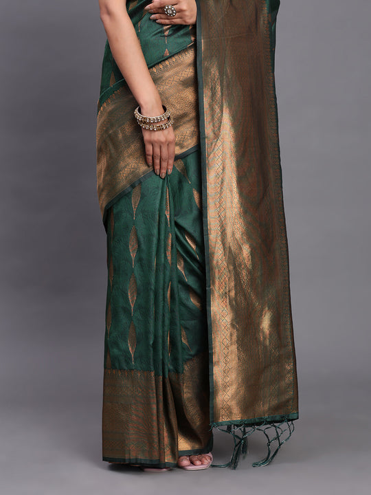 Dark Green Silk Saree With Blouse Piece Dark Green Silk Saree With Blouse Piece