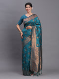 Teal Blue Silk Saree With Blouse Piece Teal Blue Silk Saree With Blouse Piece