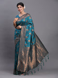 Teal Blue Silk Saree With Blouse Piece Teal Blue Silk Saree With Blouse Piece