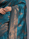 Teal Blue Silk Saree With Blouse Piece Teal Blue Silk Saree With Blouse Piece