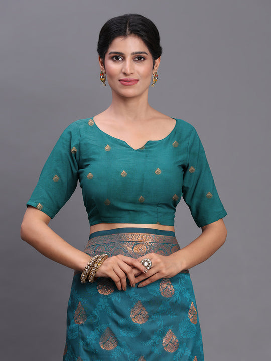 Teal Blue Silk Saree With Blouse Piece Teal Blue Silk Saree With Blouse Piece