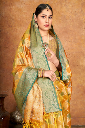 Marigold Yellow Organza Saree