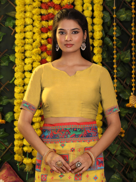 Yellow Linen Cotton Saree With Blouse Piece Yellow Linen Cotton Saree With Blouse Piece