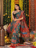 Rama Green Linen Cotton Saree With Blouse Piece Rama Green Linen Cotton Saree With Blouse Piece