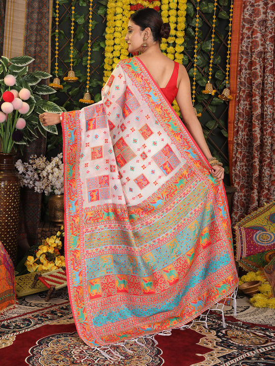 White Linen Cotton Saree With Blouse Piece White Linen Cotton Saree With Blouse Piece