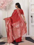 Red Lichi Silk Saree With Blouse Piece Red Lichi Silk Saree With Blouse Piece