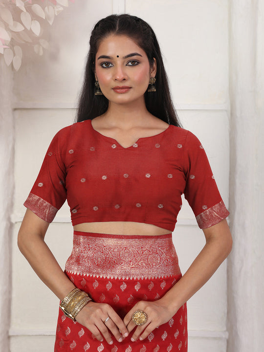 Red Lichi Silk Saree With Blouse Piece Red Lichi Silk Saree With Blouse Piece