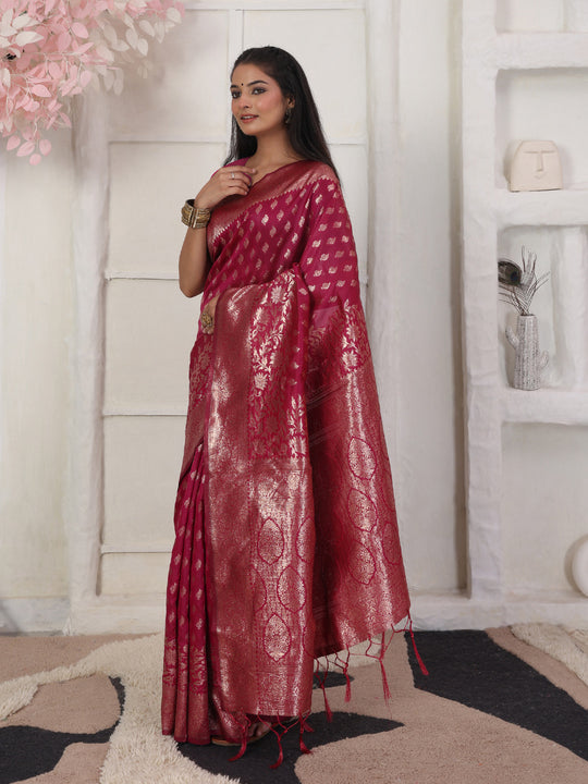 Light Pink Lichi Silk Saree With Blouse Piece Light Pink Lichi Silk Saree With Blouse Piece
