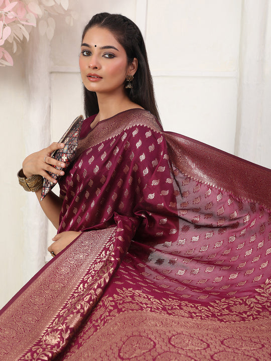 Wine Lichi Silk Saree With Blouse Piece Wine Lichi Silk Saree With Blouse Piece
