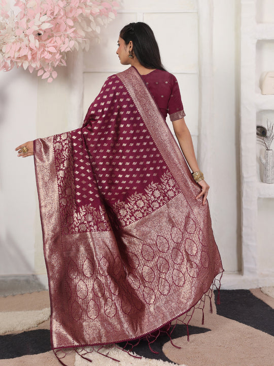 Wine Lichi Silk Saree With Blouse Piece Wine Lichi Silk Saree With Blouse Piece