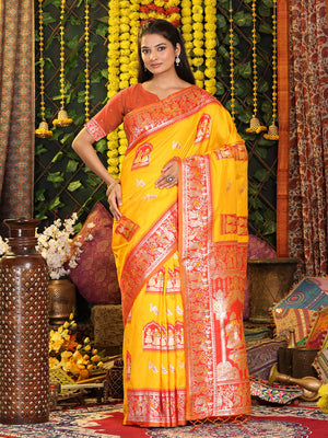 Yellow Silk Saree With Blouse Piece