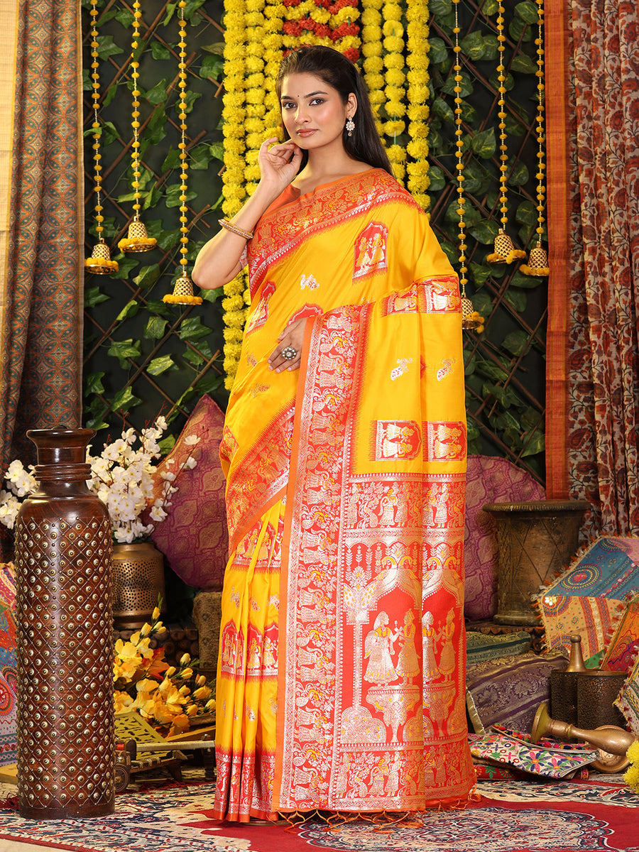 Women's Viscose Silk Yellow Embellished Designer Saree With Blouse Piece