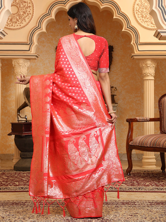 Pink Banarasi Silk Saree With Blouse Piece Pink Banarasi Silk Saree With Blouse Piece