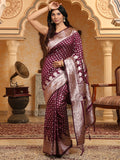 Purple Banarasi Silk Saree With Blouse Piece Purple Banarasi Silk Saree With Blouse Piece