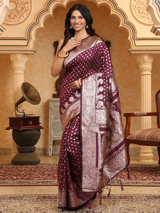 Purple Banarasi Silk Saree With Blouse Piece Purple Banarasi Silk Saree With Blouse Piece