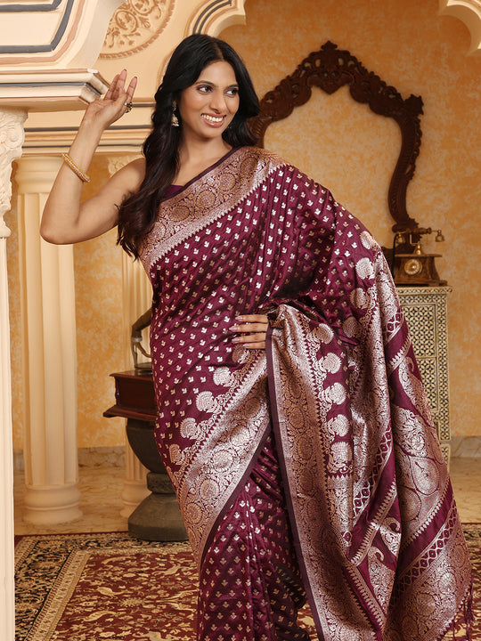 Purple Banarasi Silk Saree With Blouse Piece Purple Banarasi Silk Saree With Blouse Piece