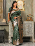 Dark Green Banarasi Silk Saree With Blouse Piece Dark Green Banarasi Silk Saree With Blouse Piece