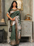 Dark Green Banarasi Silk Saree With Blouse Piece Dark Green Banarasi Silk Saree With Blouse Piece