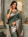 Dark Green Banarasi Silk Saree With Blouse Piece Dark Green Banarasi Silk Saree With Blouse Piece