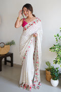 White Georgette Saree With Blouse Piece White Georgette Saree With Blouse Piece