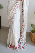 White Georgette Saree With Blouse Piece White Georgette Saree With Blouse Piece